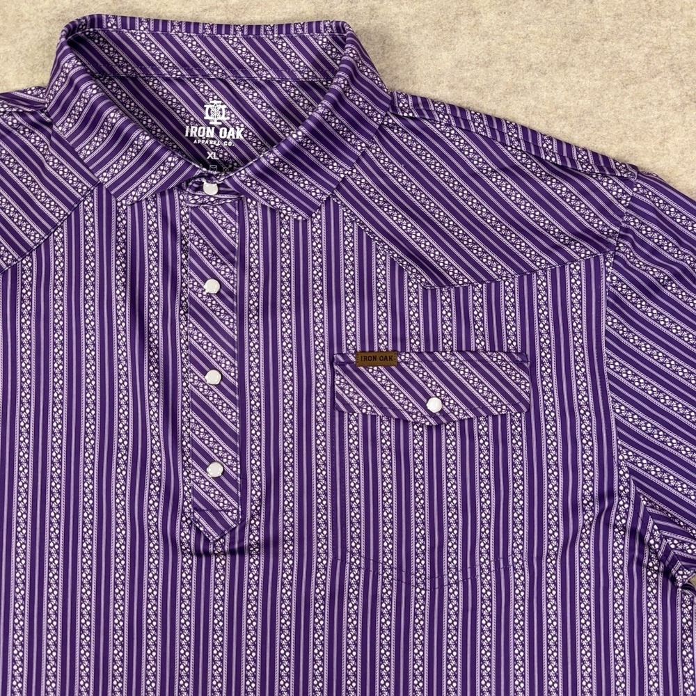 Iron Oak Apparel The "Dominion" Pearl Snap Polo Mens XL Purple Western Stretch